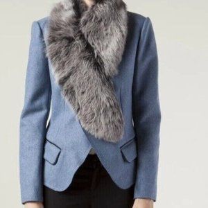 Vanessa Bruno Wool Double Breasted Blazer with Fur Collar Classic
